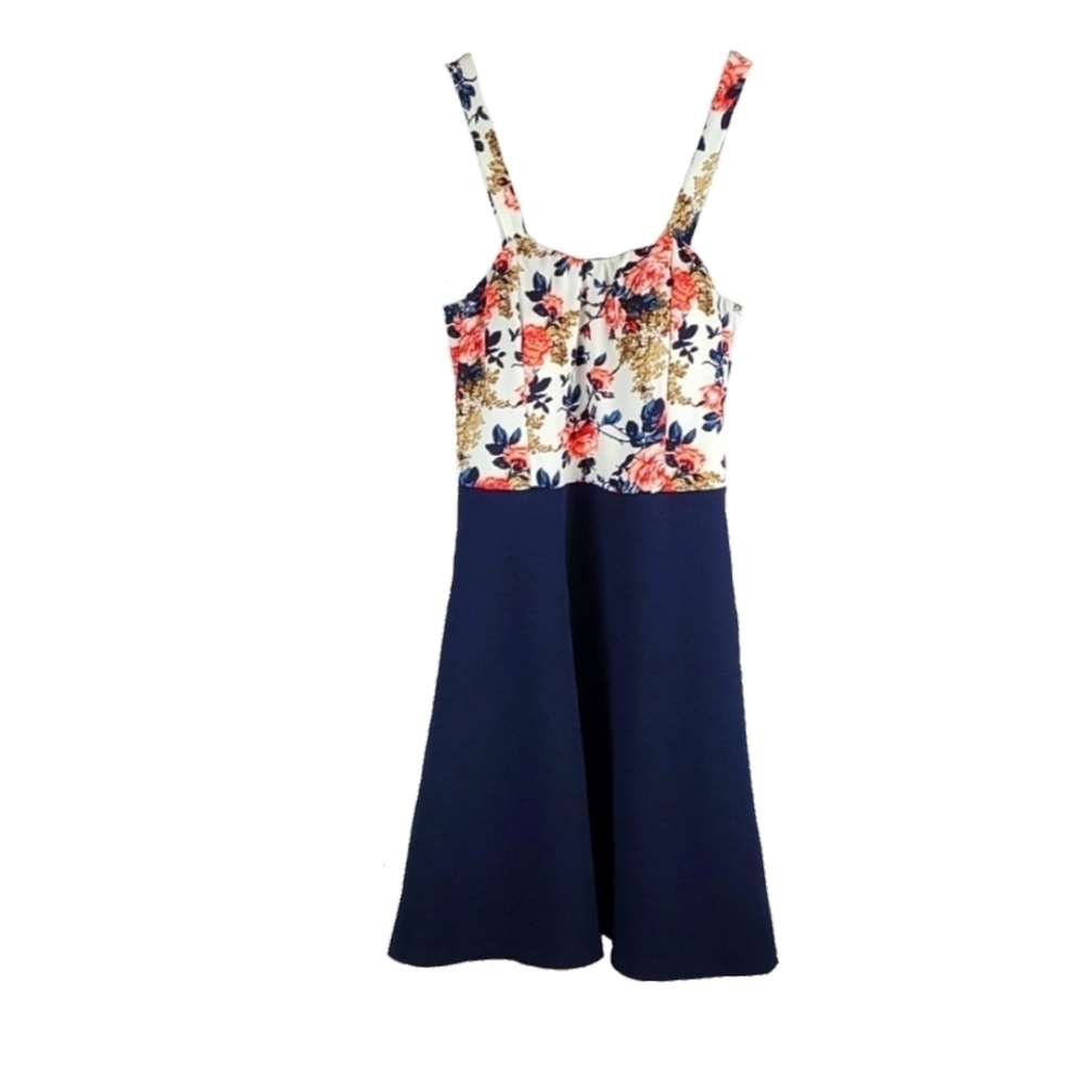 Vintage Navy Blue Floral Bust Dress